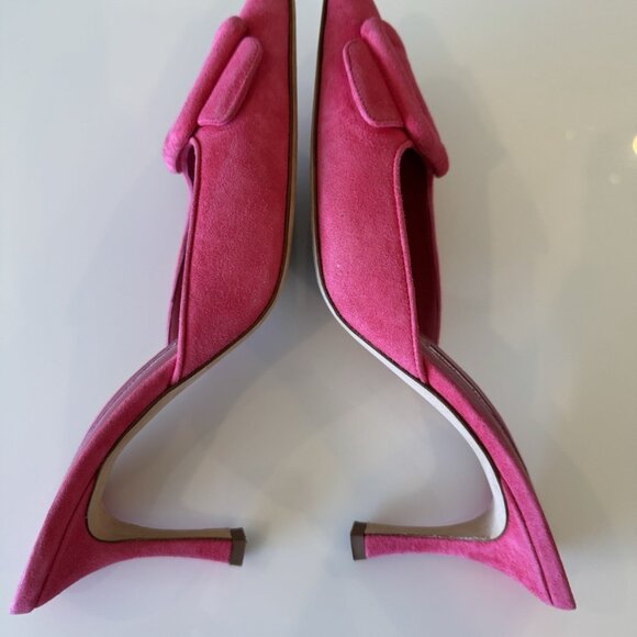 Manolo Blahnik Maysale Pink Suede Mule Kitten Heels Pumps - Picture 5 of 7